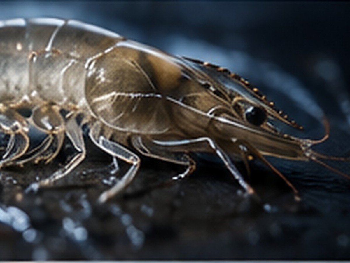 Close-up of Vannamei shrimp and water